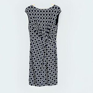 Lauren Ralph Lauren Womens Geometric Twist Sheath Dress Sz 14 Blue Career Work